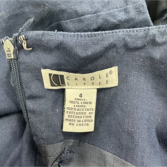 Carole Little Navy Sleeveless Linen Dress With White Lace Front Panel Size 4 - Picture 4 of 5